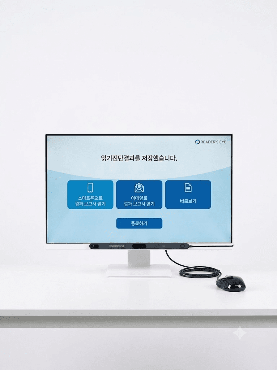 리더스아이 단독형 — 데스크탑 모니터 하단에 아이트래커 장치 부착